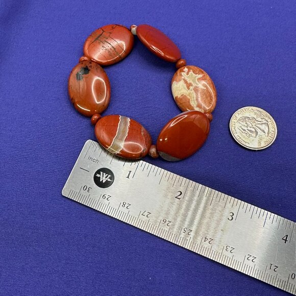 Genuine Red Jasper Stretch Bracelet Large Polished Jasper Stones - Picture 12 of 12